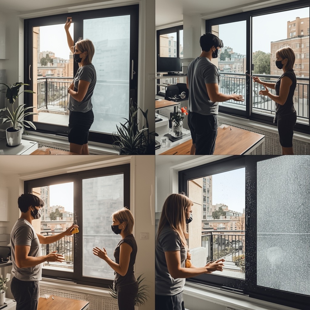 lucid-origin_create_real_4_people_cleaning_window_home_restaurant_gym_hotel_with_brush_soap_w-0